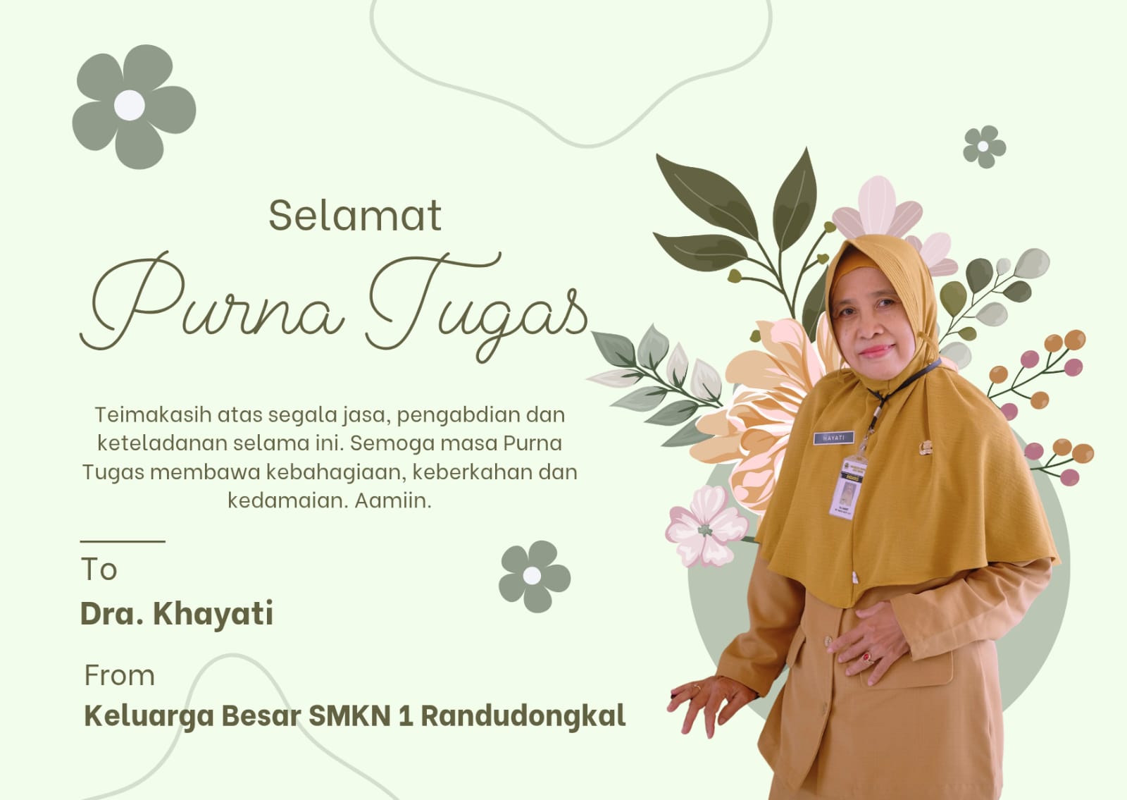 Apresiasi dan Haru Melepas Purna Tugas Ibu Dra. Khayati di SMK Negeri 1 Randudongkal setelah 14 Tahun Mengabdi