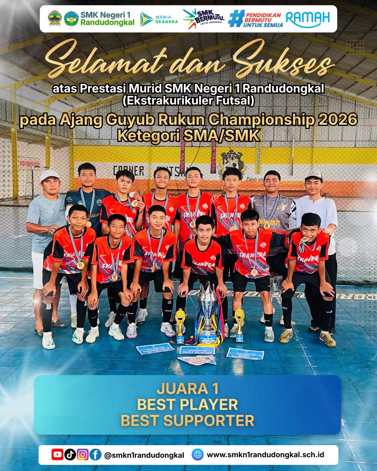 Luar Biasa! Tim Futsal SMKN 1 Randudongkal Kawinkan Gelar Juara 1, Best Player, dan Best Supporter pada Guyub Rukun Championship 2026